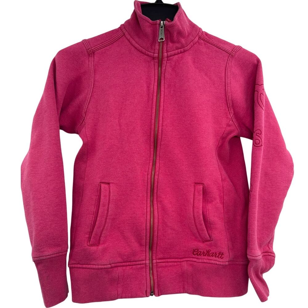 Carhartt Sweatshirt Full Zip Long Sleeve Embroidered Magenta Pink Size S